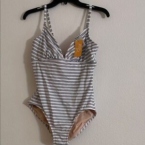 Kona Sol Black and White Striped One Piece